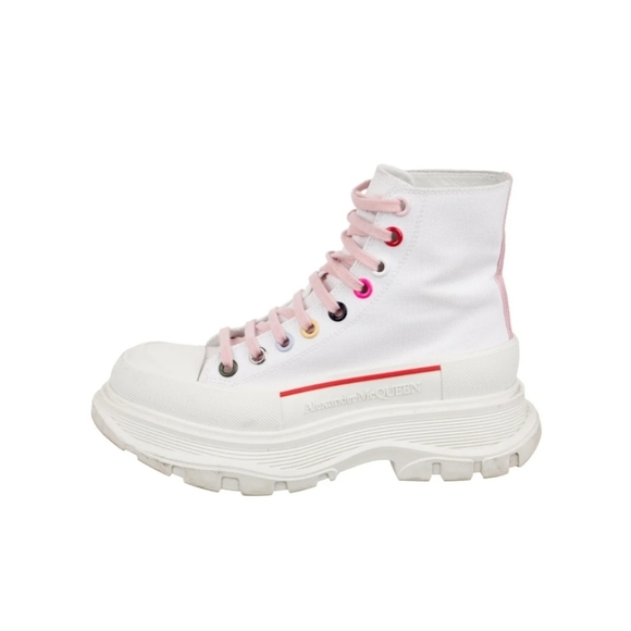 Alexander McQueen Shoes - W/BOX - Alexander McQueen Canvas Sneaker High Tops Pink and White  sz 36EU